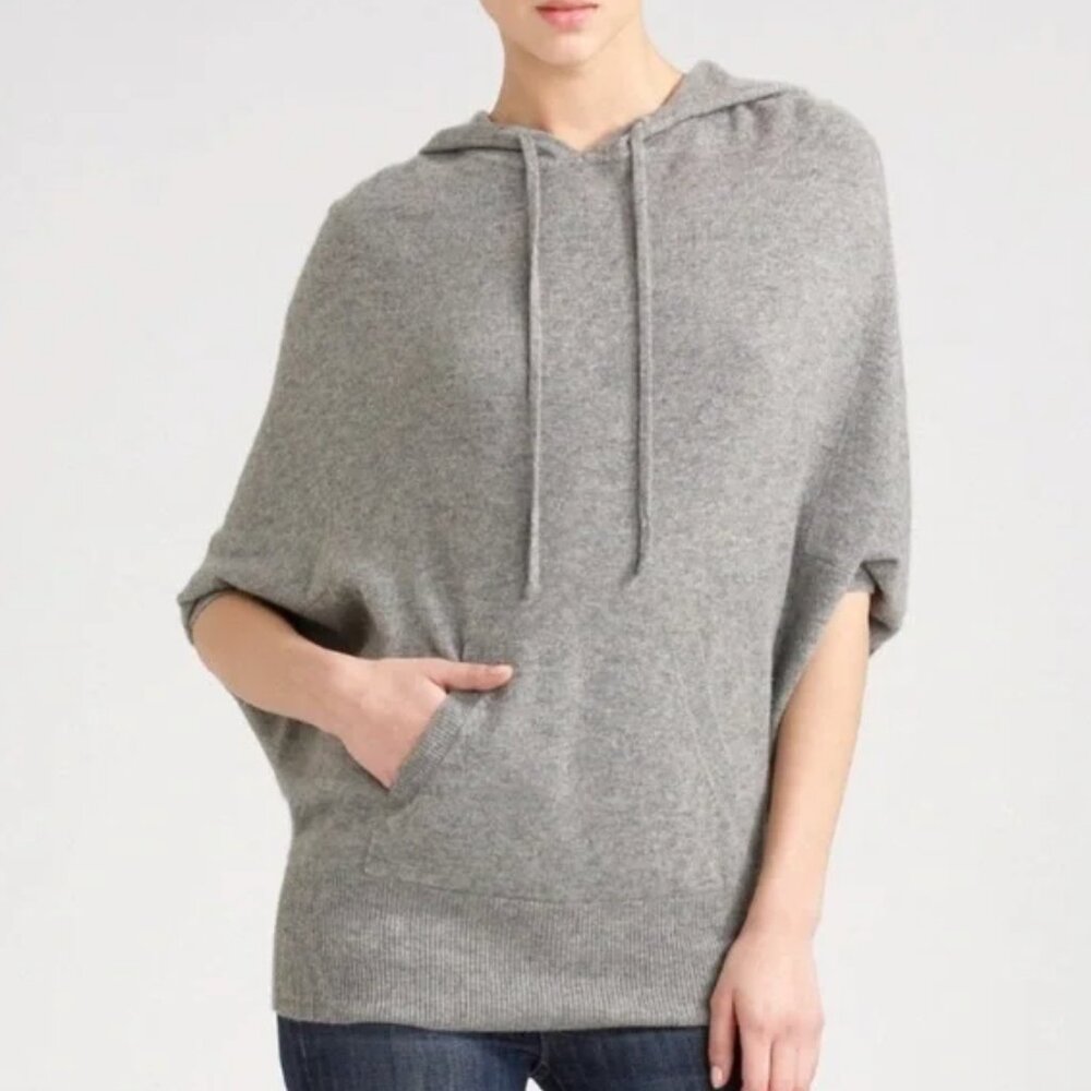 Vince Sweater Womens Large Gray Cashmere Hooded Dolman Poncho Hoodie Pullover